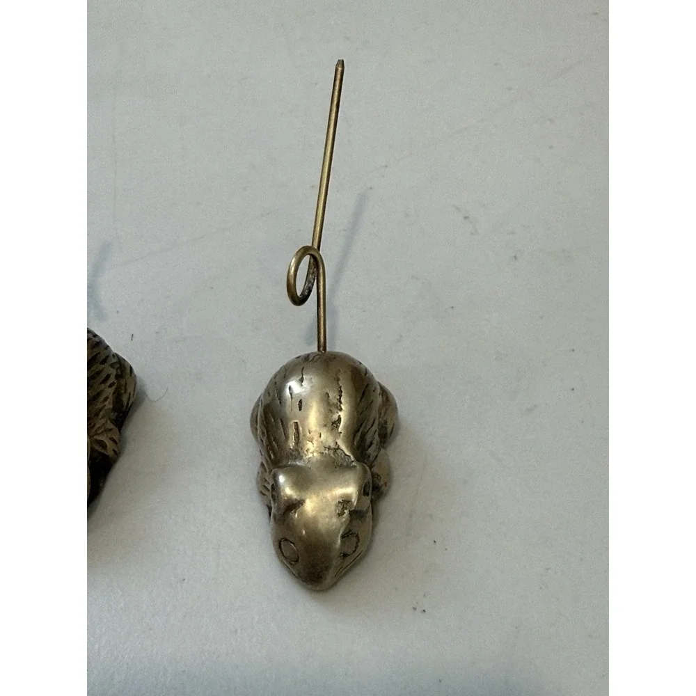 VTG MidCentury Modern Mice Solid Brass Paperweight Message Ring Receipt Holder